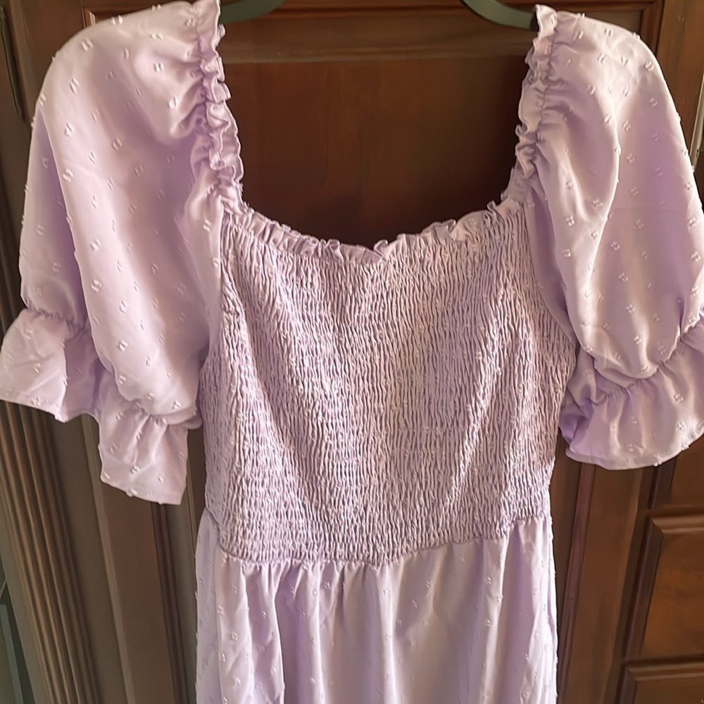 SHEIN Lavender NWOT Open Back Maxi Dress Ruffle hem Never Worn 1X Bow back - Picture 8 of 13